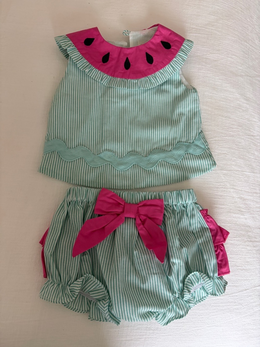 Cactus Mint Green Striped Two-Piece Set with Hot Pink Accents